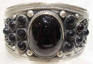 Charming!Tibet Silver Black Jade Cuff bracelet  