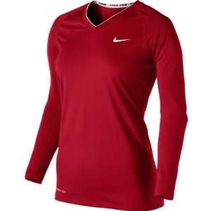  NIKE PRO COMBAT FITTED LONG SLEEVE V NECK (WOMENS): Sports 