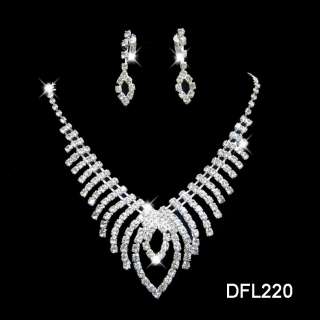 Wedding Bridal crystal necklace earring costume Sliver Jewelry sets 