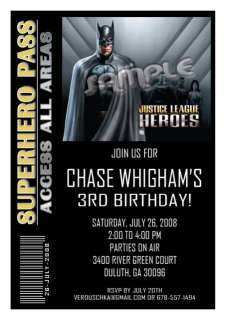 Setof10 Justice League Backstage Pass Style Invitations  