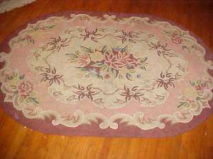 Vint. Hooked Oval Rug w/ Flowers 48 X 69  