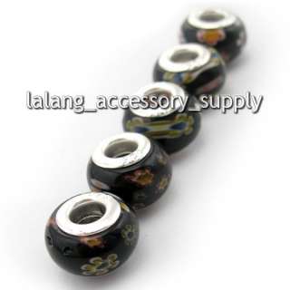 20x Black Millefiori Charms Beads Fit Bracelets 150618  