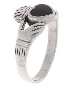Sterling Silver Black Onyx Claddagh Ring  Overstock