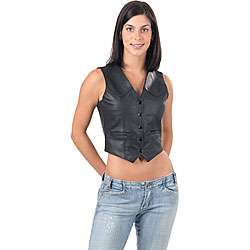 Womens Traditional Classic Black Leather Vest  