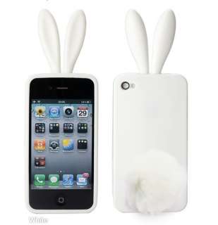 Sofe Cute Rabbit Bunny White Silicone Case with Tail Holder for iPhone 