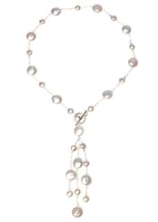 Sterling Silver Coin Pearl Crystal Lariat Necklace  