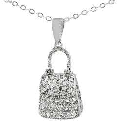 Sterling Silver Pave set Cubic Zirconia Purse Necklace  Overstock