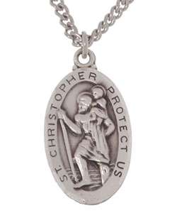 Small Sterling Silver Oval St. Christopher Pendant  Overstock