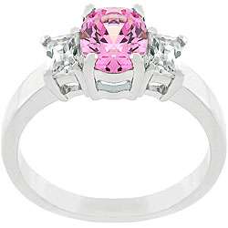 Silvertone Oval cut Pink Ice CZ Engagement style Ring  