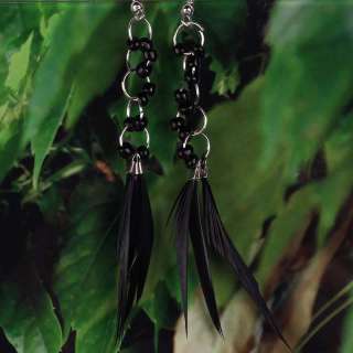 YE34 Elegant Black Handmade Feather Dangle Earring F/S  