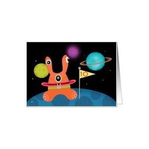    Happy Birthday 10 Kids Planets Space Aliens Card: Toys & Games