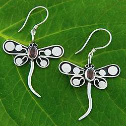   Silver Garnet Dragonfly Earrings (Indonesia)  