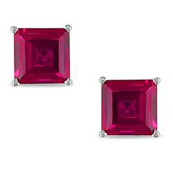 10k White Gold Created Ruby Solitaire Earrings  Overstock