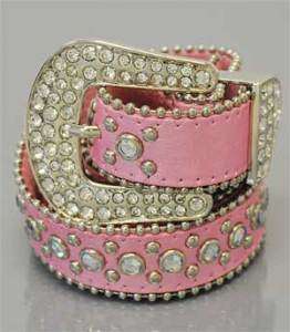 Womens Leather Belt Pink With Studs and Bling   35  