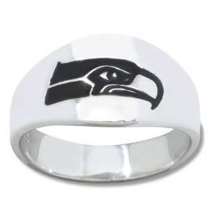   Seahawks Mens Sterling Silver Cigar Band Ring