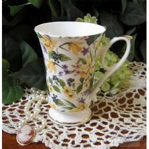 Heirloom Daffodil Chintz Bone China Footed Mug:  Kitchen 
