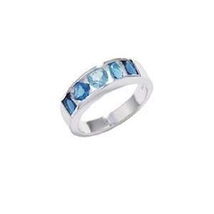 Sterling Silver Blue CZ Dress Ring   Band Width 3.5 mm. Setting Width 