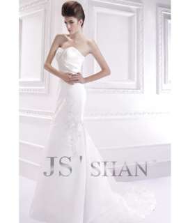 SALE! White Embroidery Satin Strapless Mermaid Bridal Gown Wedding 