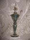 GREEN PYREX GLASS TALL PERFUME BOTTLE W/ ETCHED FLOWERS