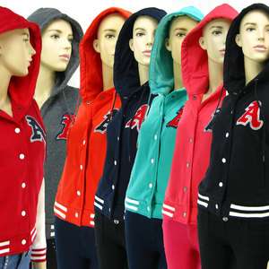   &Women Letter A Varsity Letterman Baseball Hoodie Jacket Black& Red