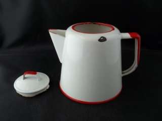 Vintage Metal Enamel Enamelware Coffee Pot White Red  