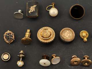   Lot Antique Victorian Mens Jewelry Cufflinks & Studs Engraved  