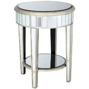  Mirrored Silver and Black Round End Table: Home & Kitchen