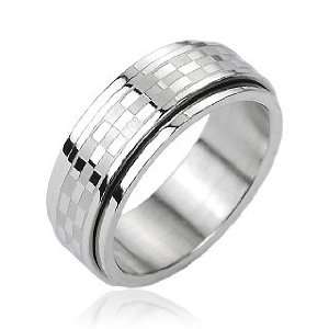 Checkered Center Spinner Ring, Wedding Band Ring Stainless Steel Width 