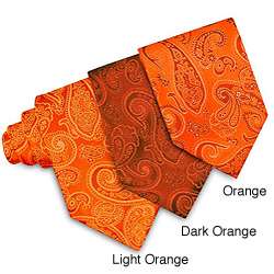 Orange Paisley Woven Silk Tie  