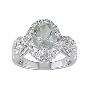    14K White Gold 1/6 ctw Diamond and Green Amethyst Ring: Jewelry