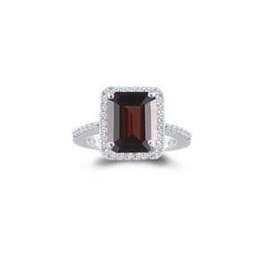  0.26 Cts Diamond & 3.50 Cts Garnet Ring in 14K White Gold 