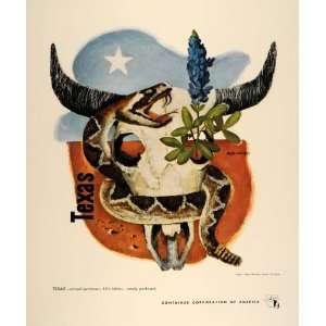  1948 CCA Art Mack Stanley Texas Longhorn Rattler Print 