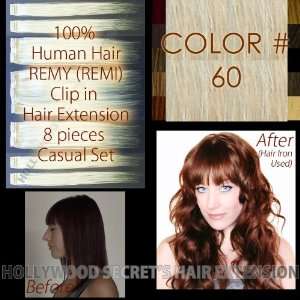 16 18 inches Clip in Hair Extensions, 8pc Casual Set, Color# 60 