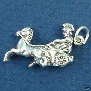 Sterling Silver Roman Greek Chariot & Horse Race Charm  