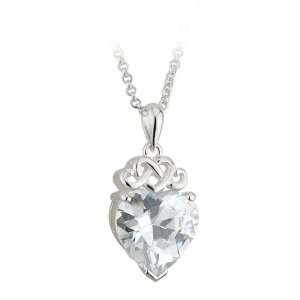  Sterling Silver Celtic Crystal Heart Pendant Jewelry