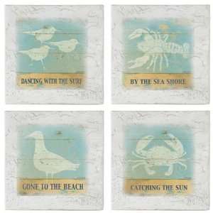   Set of 4 Absorbent Coasters Beach Signs 