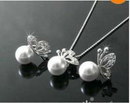 Fashion Alloy Pearl Butterfly Stud Earrings & Necklace x64 great gift 