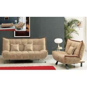    Sofabed Beige in Microfiber and chrome legs