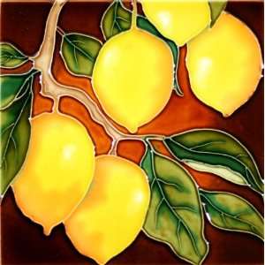  Decorative Ceramic Art Tile   8 x 8   Lemons on Vine 