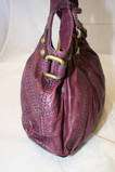 FOSSIL DELICATELY FLORAL TOOLED LEATHER GRAPE PURPLE HOBO TOTE HANDBAG 