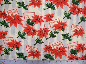 Seasons Greetings Retro Christmas Poinsettia Fabric  