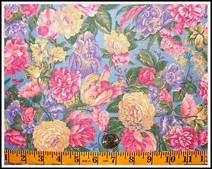 VICTORIAN MIXED FLORAL IRIS ROSE TULIP FABRIC 1/2 YD.  