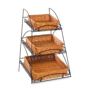  Tiered Wire Rack for Countertop with 3 Wicker Baskets of 