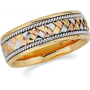 14K Yellow/White/Rose Gold Tri Color Hand Woven Wedding Band Ring For 