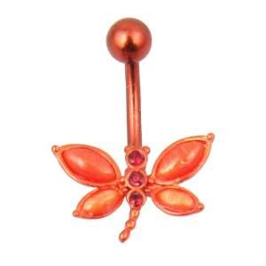  Dragonfly Belly Ring with Red Cats Eye Stones: Jewelry