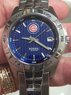 Chicago Cubs Fossil Watch Mens Three Hand Date Applied logo wristwatch 