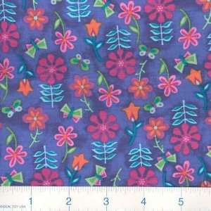  45 Wide Dash Flowers Blue Fabric By The Yard Arts 