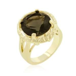  14k Gold Bonded Brown Topaz CZ Solitaire Ring Jewelry