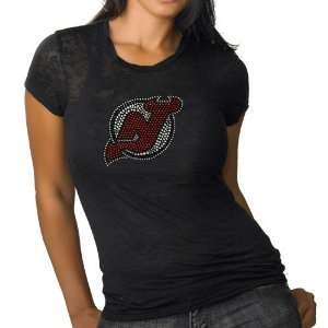  NHL New Jersey Devils Ladies Black Rhinestone Burnout 