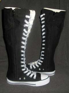 New Black And White Knee High Canvas Shoes Sz 11*  